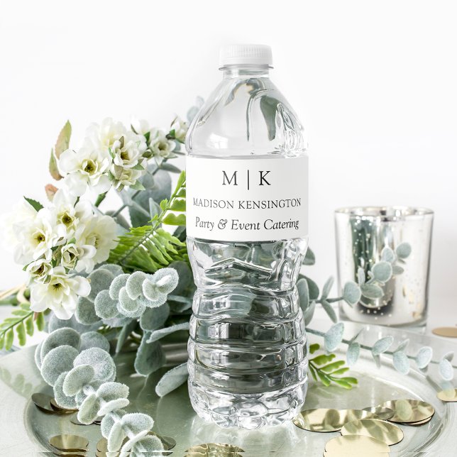 Modern Minimalist Monogram or Add Logo Business Water Bottle Label (Edit to Customize text, colors and more)