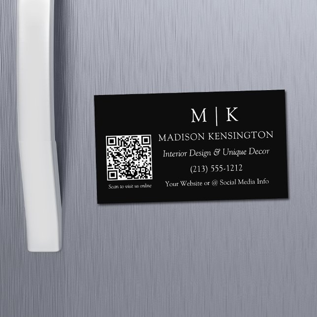 Modern Minimalist Monogram or Add Logo QR Code Magnetic Business Card (Edit to Customize text, colors and more)