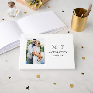 Modern Minimalist Monogram Photo Wedding Guest Book