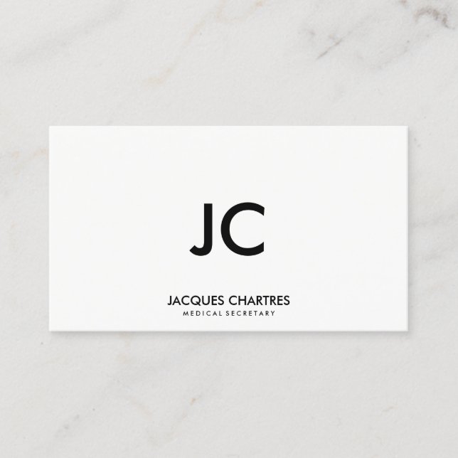 Modern Minimalist Monogram Professional White Business Card (Front)