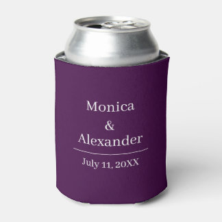 Modern Minimalist Monogram Purple Plum Wedding Can Cooler