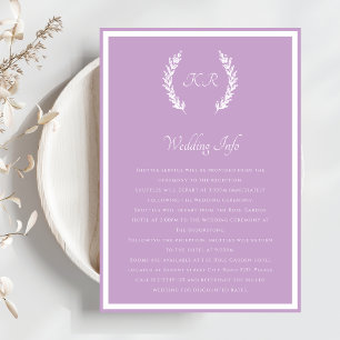 Modern Minimalist Monogram Purple White Lavender Enclosure Card