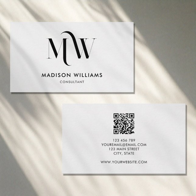 Modern Minimalist Monogram QR Code Professional Business Card (Creator Uploaded)