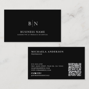 Modern Minimalist Monogram QR Code & Social Media Business Card