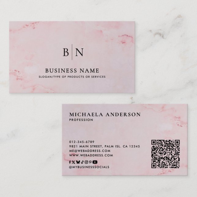 Modern Minimalist Monogram QR Code & Social Media Business Card (Front/Back)