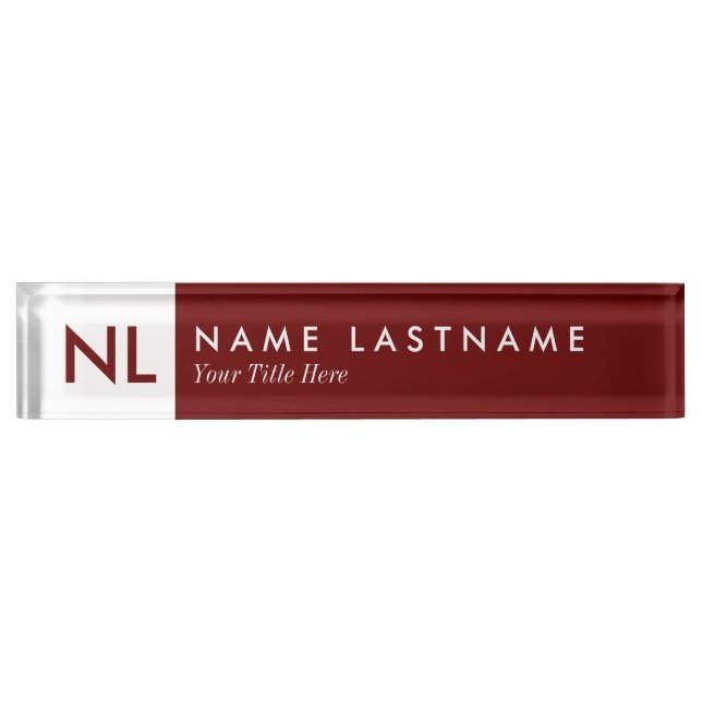 Modern Minimalist Monogram Red Desk Nameplate (Front)