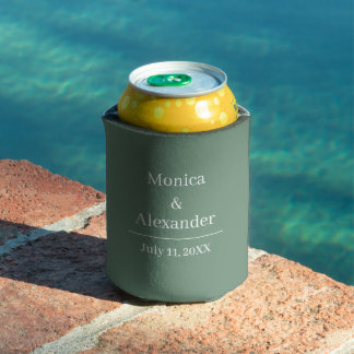 Modern Minimalist Monogram Sage Green Wedding Can Cooler