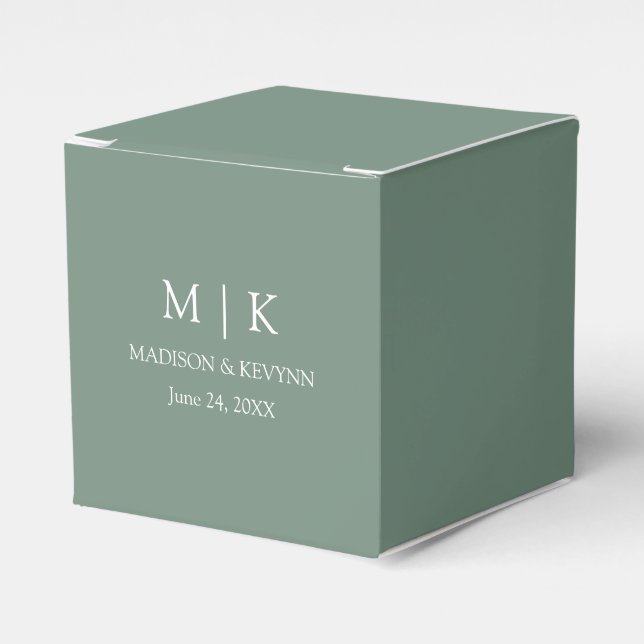 Modern Minimalist Monogram Sage Green Wedding Favour Box (Front Side)