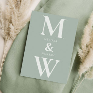 Modern Minimalist Monogram Sage Green Wedding Invitation