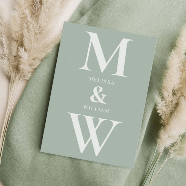Modern Minimalist Monogram Sage Green Wedding Invitation (Creator Uploaded)