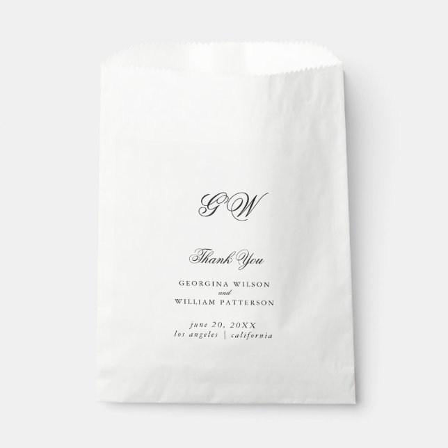 Modern Minimalist Monogram Script Wedding Favour Bag (Front)