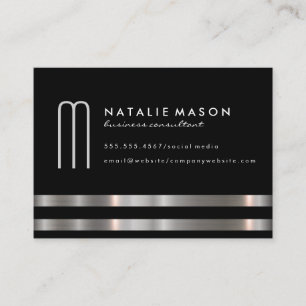 Modern Minimalist Monogram Silver Trim Business Card