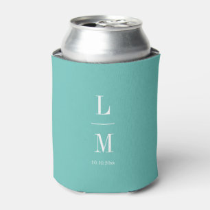 Modern Minimalist Monogram Teal Wedding Names Can Cooler