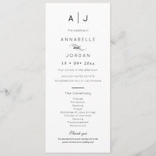Modern Minimalist Monogram Timeless Wedding Program