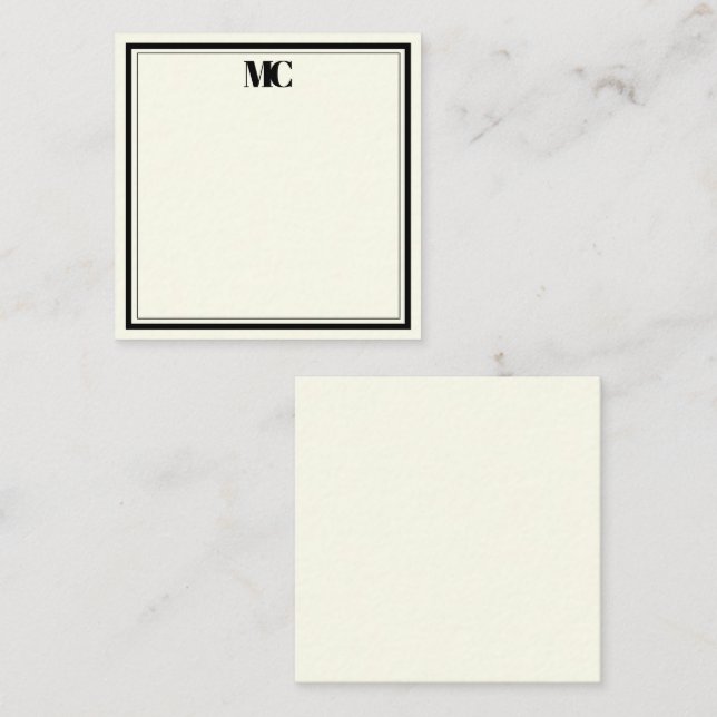 Modern Minimalist Monogram Two Borders Cream Ivory Card (Front/Back)