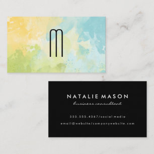 Modern Minimalist Monogram Watercolor Texture Business Card