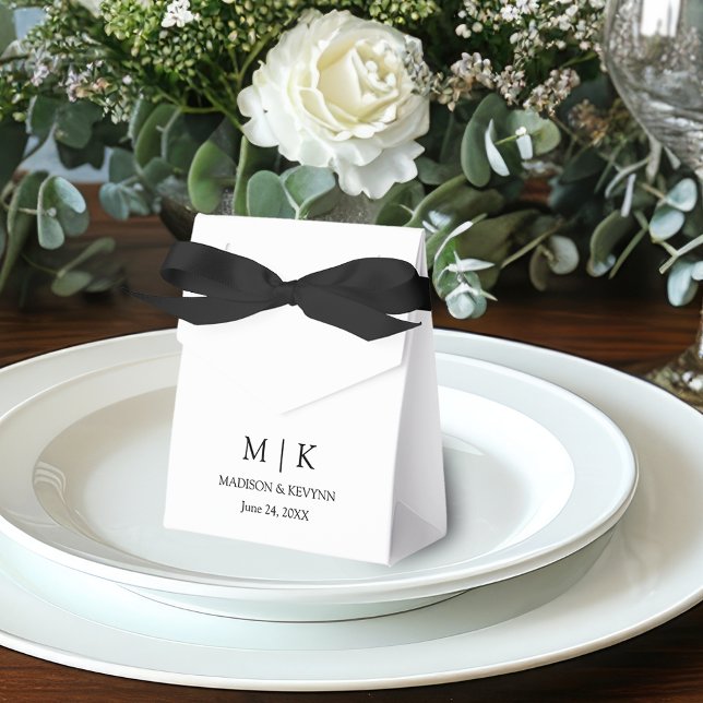 Modern Minimalist Monogram Wedding Black Bow Favour Box (Customize to change text size, style, color or to add more text.)
