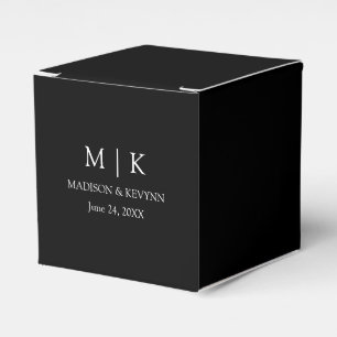 Modern Minimalist Monogram Wedding Black Square Favour Box