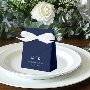 Modern Minimalist Monogram Wedding Blue Favour Box