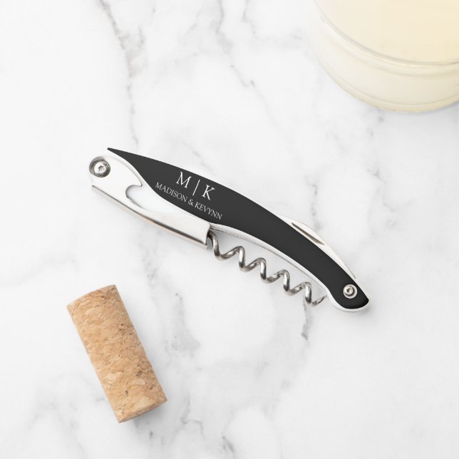 Modern Minimalist Monogram Wedding Corkscrew (Front)