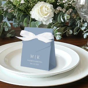 Modern Minimalist Monogram Wedding Dusty Blue Favour Box
