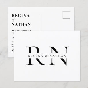 Modern minimalist monogram wedding postcard