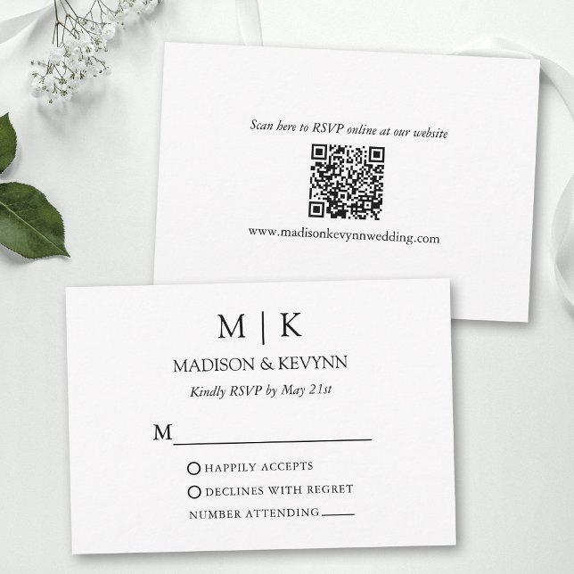 Modern Minimalist Monogram Wedding QR Code RSVP Card (Add your wedding website or social media web address to the QR Scan Code.)