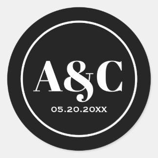 Modern Minimalist Monogram Wedding Round Stickers