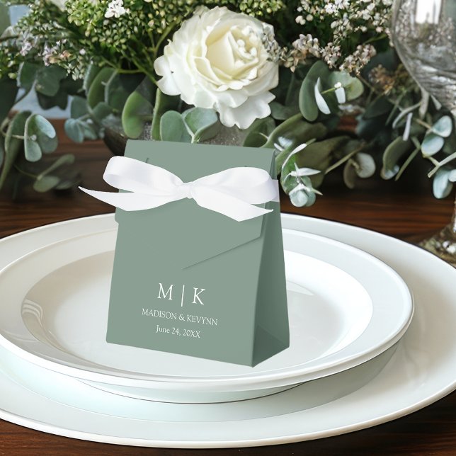 Modern Minimalist Monogram Wedding Sage Green Favour Box (Customize to change text size, style, color or to add more text.)