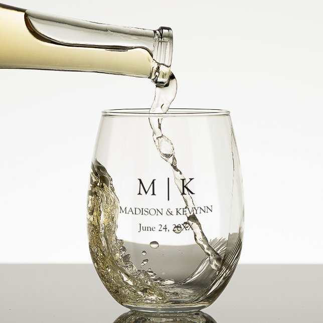 Modern Minimalist Monogram Wedding  Stemless Wine Glass (Several styles to choose from.)