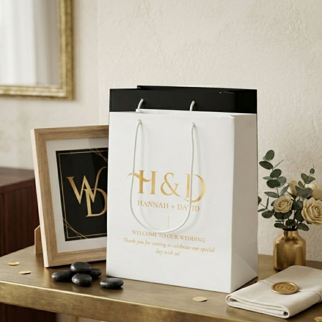 Modern Minimalist Monogram Wedding Welcome Guest  Medium Gift Bag (Creator Uploaded)