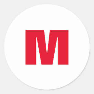 Modern Minimalist Monogram White Red Classic Round Sticker