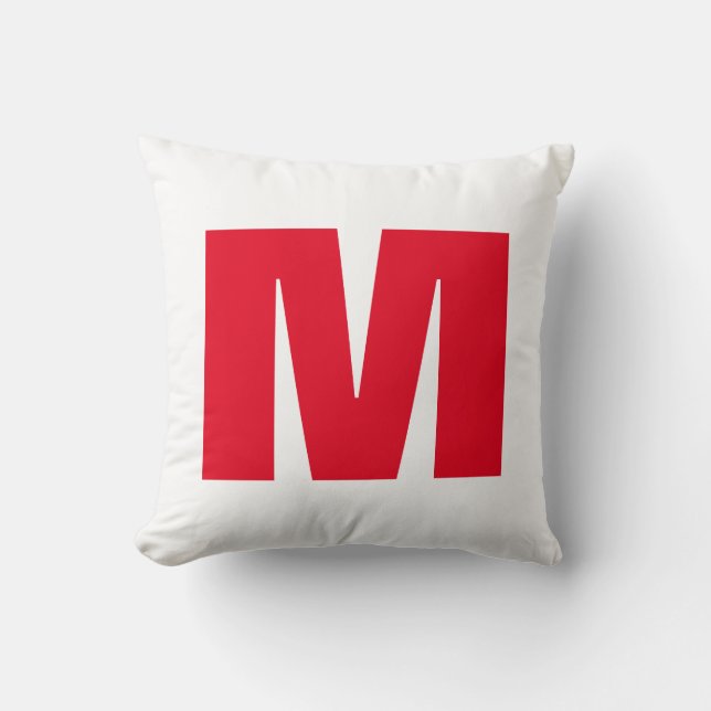 Modern Minimalist Monogram White Red Cushion (Front)