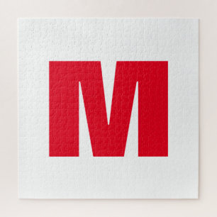 Modern Minimalist Monogram White Red Jigsaw Puzzle