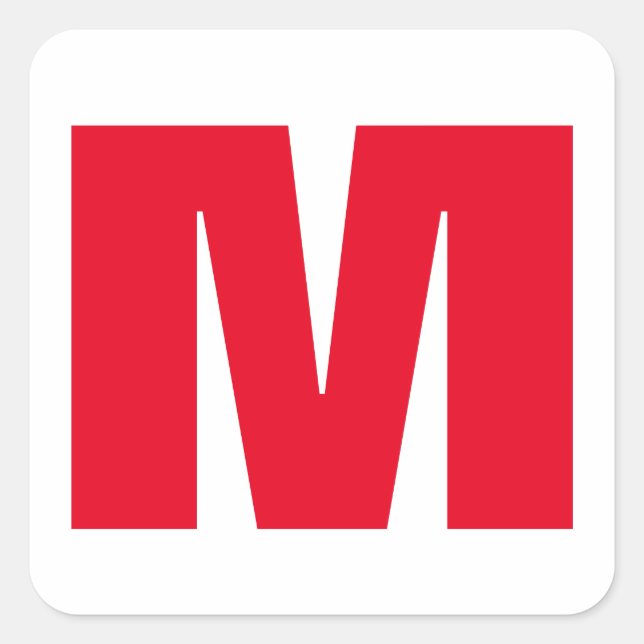 Modern Minimalist Monogram White Red Square Sticker (Front)