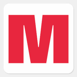 Modern Minimalist Monogram White Red Square Sticker