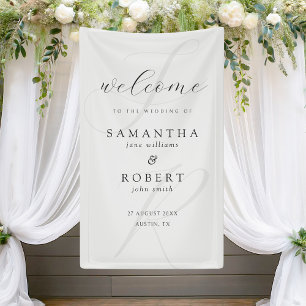 Modern Minimalist Monogram White Wedding Welcome Banner