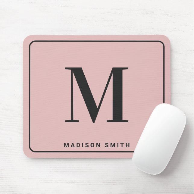 Modern Minimalist Monogram with Name - Blush Pink Mouse Pad (With Mouse)
