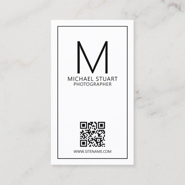 Modern Minimalist Monogram with Qr Code Business C Card (Front)