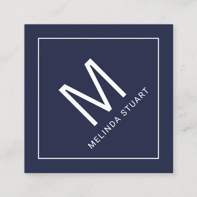 Modern Minimalist Monogram with Qr Code Square Bus Business Card (Front)