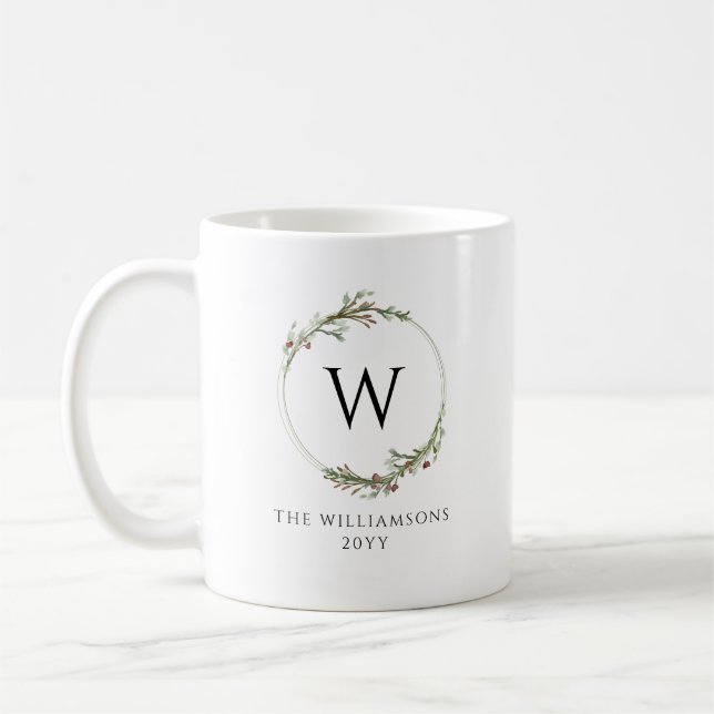Modern Minimalist Monogram Wreath Coffee Mug (Left)