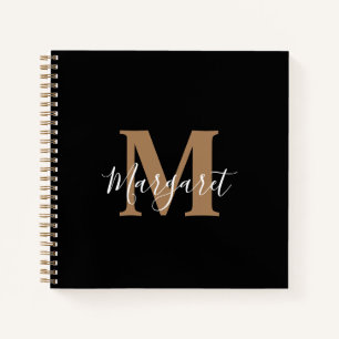 Modern Minimalist Monogrammed Black Notebook