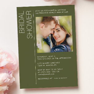 Modern Minimalist Moss Green Bridal Shower Photo Invitation