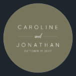 Modern Minimalist Moss Green Custom Wedding Classic Round Sticker<br><div class="desc">Modern Minimalist Script Moss Green Custom Wedding Classic Round Sticker</div>