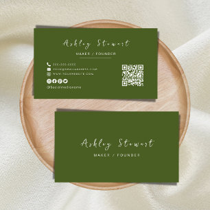 Modern Minimalist Moss Green Professional Qr Code Business Card
