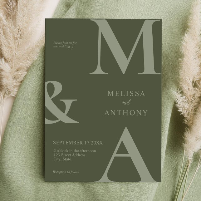 Modern Minimalist Moss Green Wedding Invitation (Creator Uploaded)