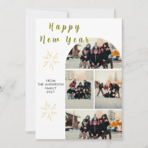 Modern Minimalist Multi Photo Arch Happy New Year Holiday Card