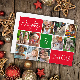 Modern Minimalist Multi Photo Collage Christmas Holiday Card