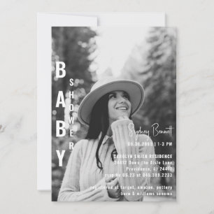 Modern Minimalist Mum B/W Photo Baby Shower Invitation