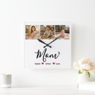 Modern Minimalist Mum Custom Photo & Name Keepsake Square Wall Clock